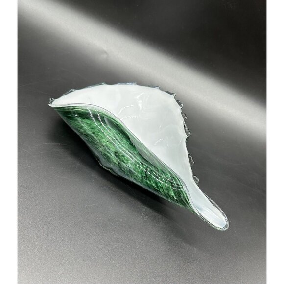 Art Glass Dish Green White Cased Shell 2006 Signed Ashtray Jewelry Jason T ? - Picture 1 of 10